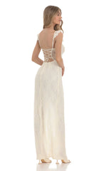 Lace Ruffle Sleeve Maxi Dress in Cream