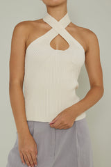Lou Cut-Out Halter Top Cream