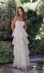 Floral Smocked Ruffle Maxi Dress in Cream