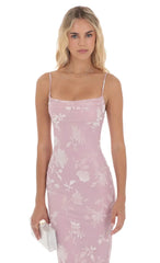 Velvet Floral Cowl Neck Maxi Dress in Lilac