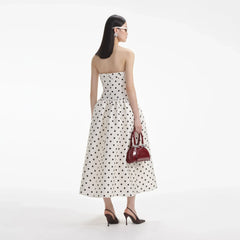 Cream Polka Dot Taffeta Midi Dress
