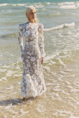 Shannon 3D Floral Midi Dress In White