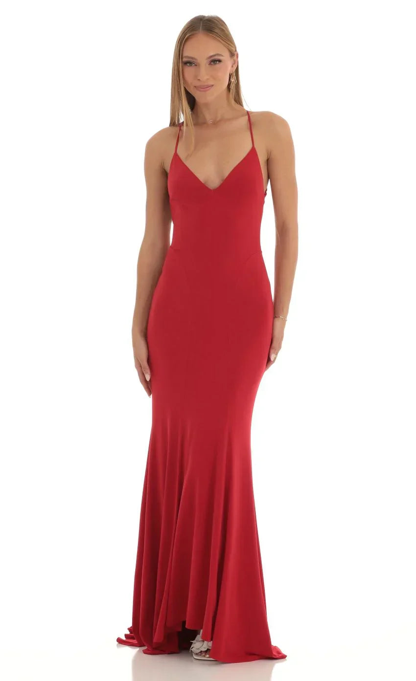 Open Back Maxi Dress in Red