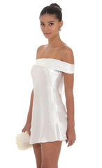 Satin Off Shoulder Dress in White