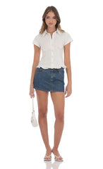 Button-Up Ruffle Top in White Stripes