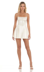 Satin Fit and Flare Dress in White
