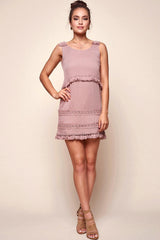 Leticia Sleeveless Frilly Trim Dress Mocha