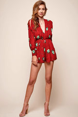 Vera Cold Shoulder Romper Wine