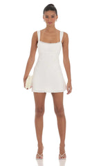 Lace Trim Open Back Dress in White