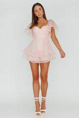 Aphrodite Angel Sleeve Layered Romper Pink
