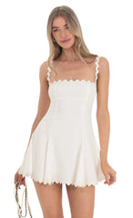 Wavy Fit and Flare Dress in White