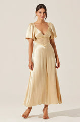 Aurelia Satin V-Neck Midi Dress