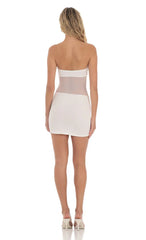 Strapless Mesh Cutout Dress in White