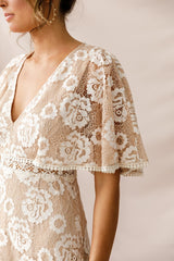 Geneva Cape Sleeve Lace Dress Nude