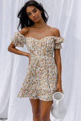 Linka Off-Shoulder Tie Back Dress Animal Print Sage