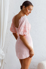 Sweet Romance Puff Sleeve Eyelet Mini Dress Baby Pink