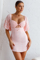 Sweet Romance Puff Sleeve Eyelet Mini Dress Baby Pink