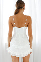 Hemingway Criss-Cross Bust Frill Trim Dress Floral Print White