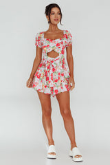 Whimsical Cut-out Bodice Romper Floral Pink