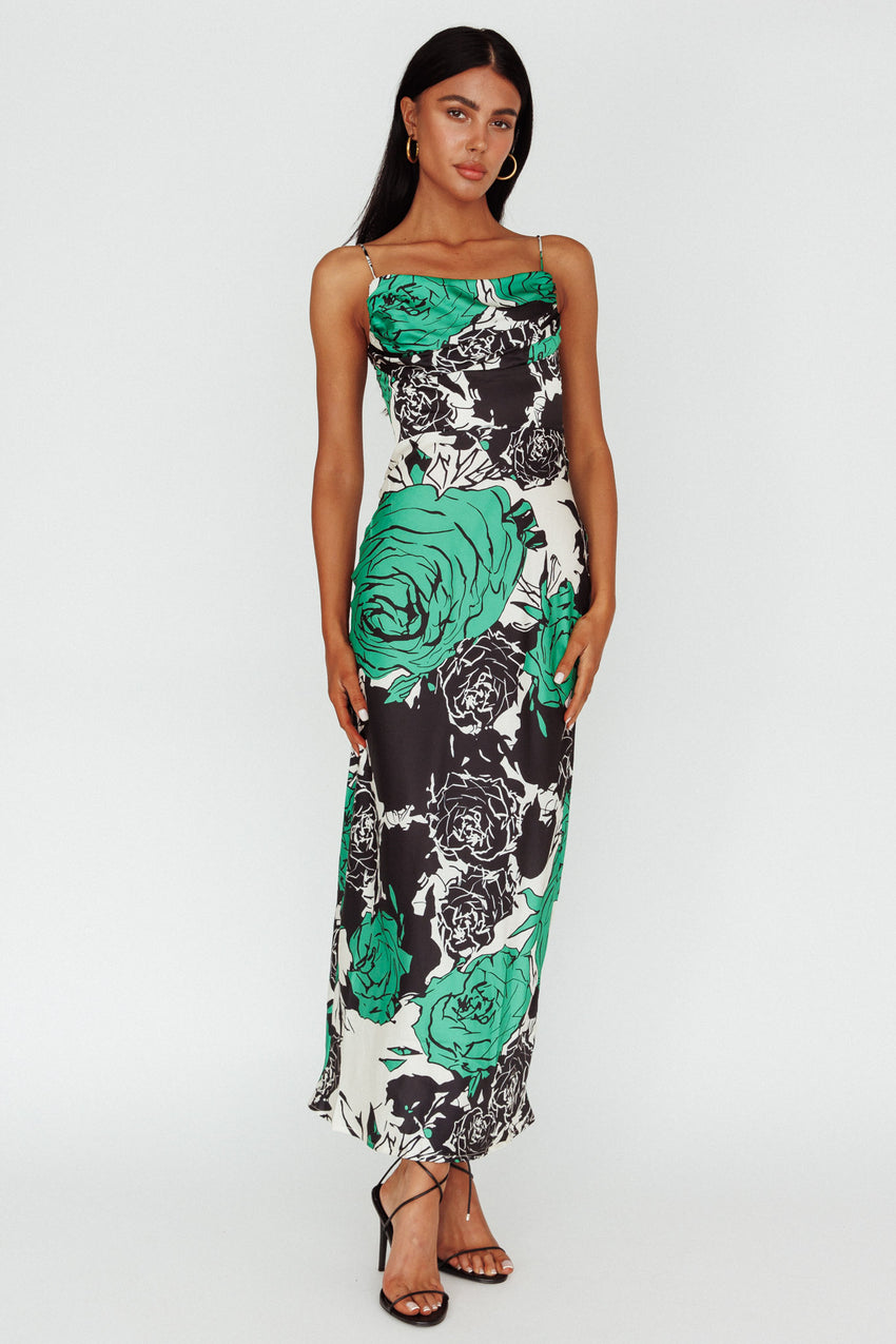 Highland Pleated Bust Midi Dress Floral Green