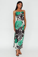 Highland Pleated Bust Midi Dress Floral Green