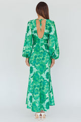 Yessica Balloon Sleeve Midi Dress Floral Green