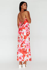 Latisha Strappy Cowl Back Midi Dress Floral Red