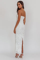 Bia Strapless Lace Embroidered Maxi Dress White