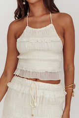 Helios Halterneck Shirred Sequin Top Beige