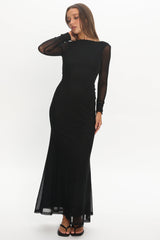 Lustre Open Back Mesh Maxi Dress Black
