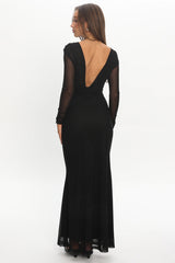 Lustre Open Back Mesh Maxi Dress Black
