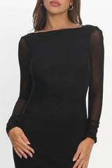 Lustre Open Back Mesh Maxi Dress Black
