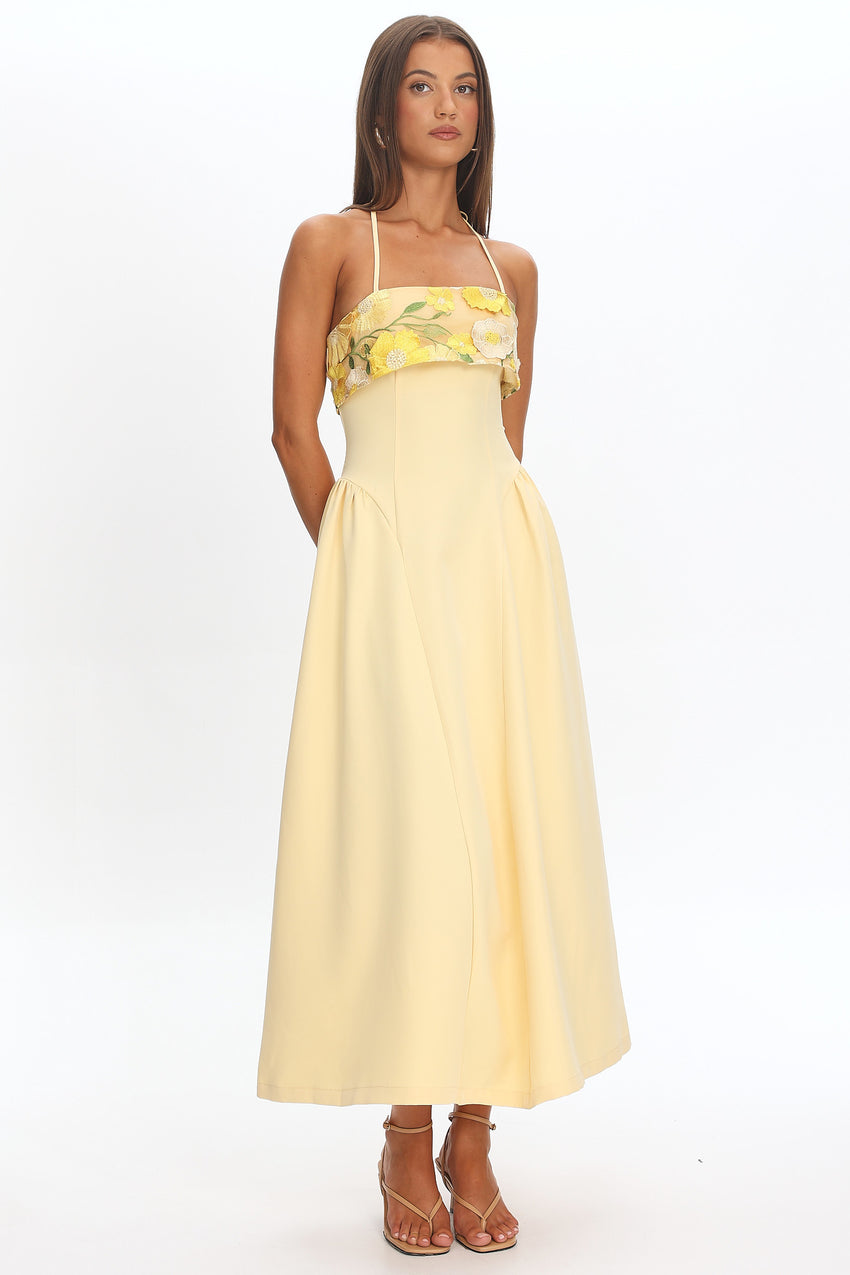 Sunbeam Kiss Foldover Floral Bust Maxi Dress Butter