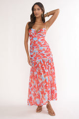 Harbor Ruched Maxi Dress Floral Blue Multi
