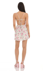 Floral Open Back Dress in White