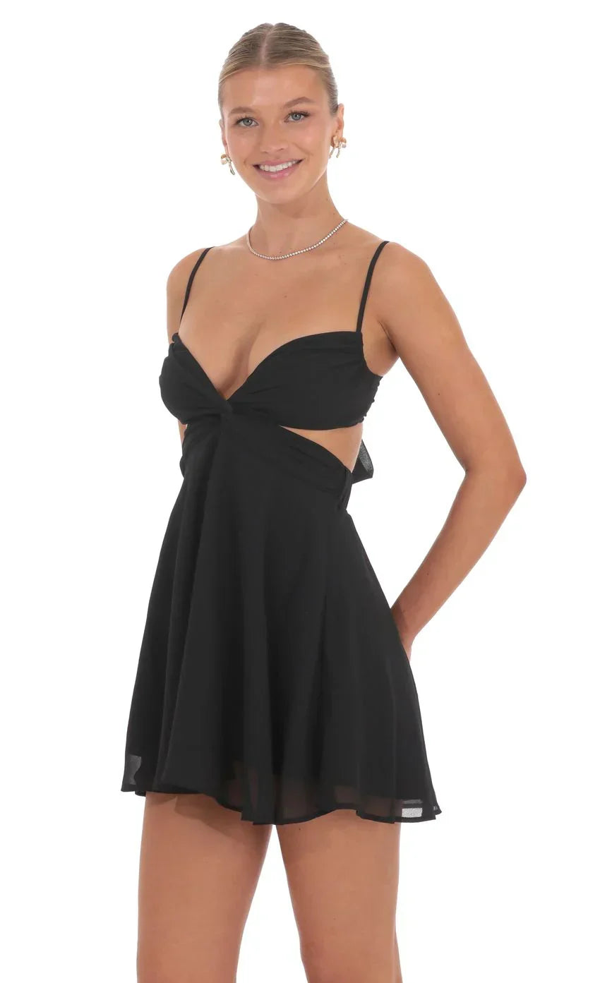 Cutout Fit and Flare Dress in Black