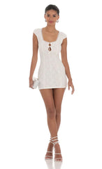 Lace Double Tie Dress in White