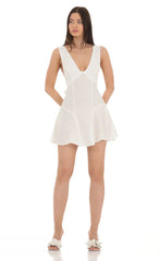 Plunge V-Neck Dress in White