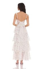 Floral Ruffle Maxi Dress in White