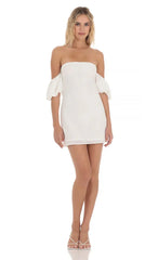 Off Shoulder Puff Sleeve Dress in White
