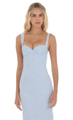Floral Open Back Mermaid Maxi Dress in Light Blue