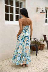 Rainforest Oasis Strapless Maxi Dress Blue