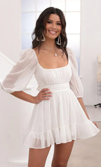 Ruffle Dress in White Sparkly Chiffon