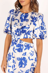 Aminah Puff Sleeve Dress - Blue Floral