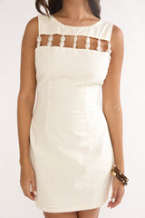 Your Knowing Cut-Out Bead Neckline Mini Dress Cream