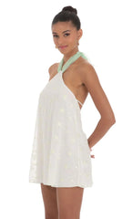 Floral Halter Shift Dress in White