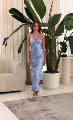 Ruffle V-Neck Maxi Dress in Sky Blue