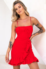 Juanita Half Moon Ruffle Detail Bodycon Dress Red