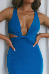 Moon River Plunging Neckline Midi Dress Royal Blue