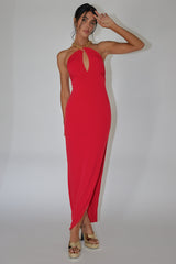 Slow Dance Chain Halter Midi Dress Red